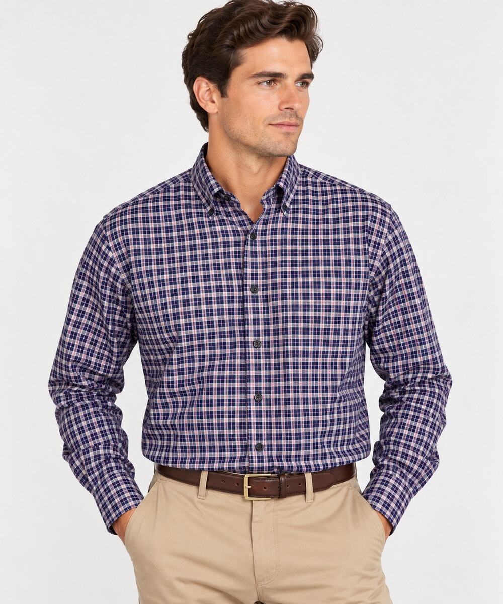 Brooks Brothers Mens L Navy Pink Plaid Non Iron Supima Cotton Button Down Shirt